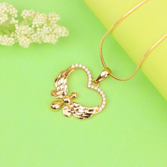 "Rose Gold Heart Pendant with Angel Wings and Crystal Accents, XPPT1251 - Picture 5 of 12